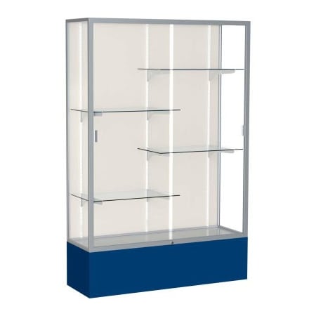 Waddell Display Case Of Ghent Spirit Display Case Navy Base, Satin Frame, Fabric Back 48"W x 16"D x 72"H 374PB-SN-NY